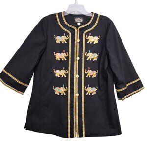 Bob Mackie | Black Embroidered Elephant Kimono Jacket | Size L